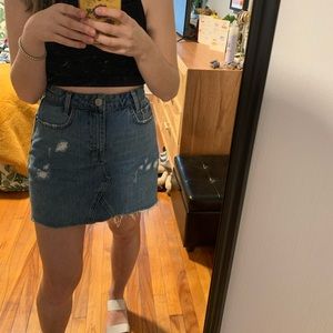 BDG Denim Frayed Ripped Distressed Mini Skirt Urban Outfitters